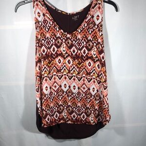 LOFT Orange and White Graphic Tank Top Relaxed Fit Med